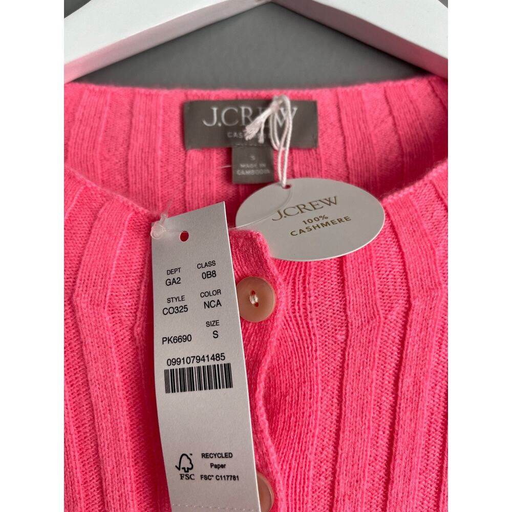 J.Crew 100% Cashmere Cardigan NWT Women's S Pink Ribbed Button Front Sweater Lux - Picture 2 of 7